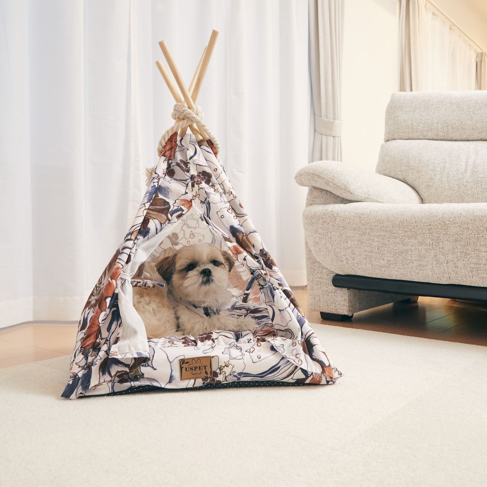 【スクエア×オレンジ】ペットティピーテント（Pet Tipi tent）折りたたみ可