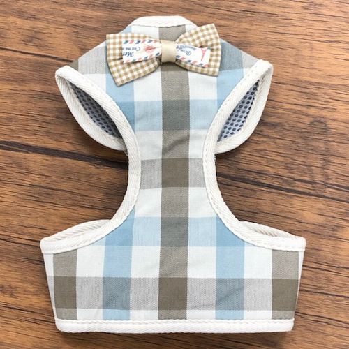 ライトブルー×チェック【Sサイズ】リード付きペットハーネス