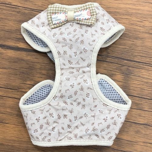 ベージュ×ボタニカル【Sサイズ】リード付きペットハーネス