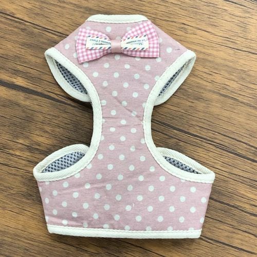 ピンク×ドット【Mサイズ】リード付きペットハーネス