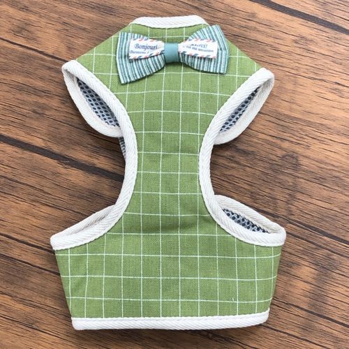 グリーン×スクエア【Lサイズ】リード付きペットハーネス