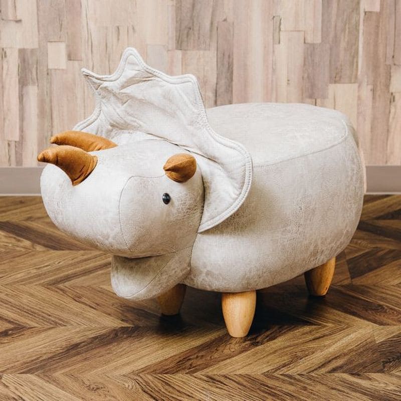 ※箱潰れあり【ベージュ】	恐竜モチーフのスツール Triceratops（トリケラトプス）