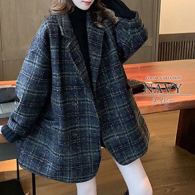 ネイビーM】チェック柄ハーフコートを税込・送料込でお試し｜サンプル