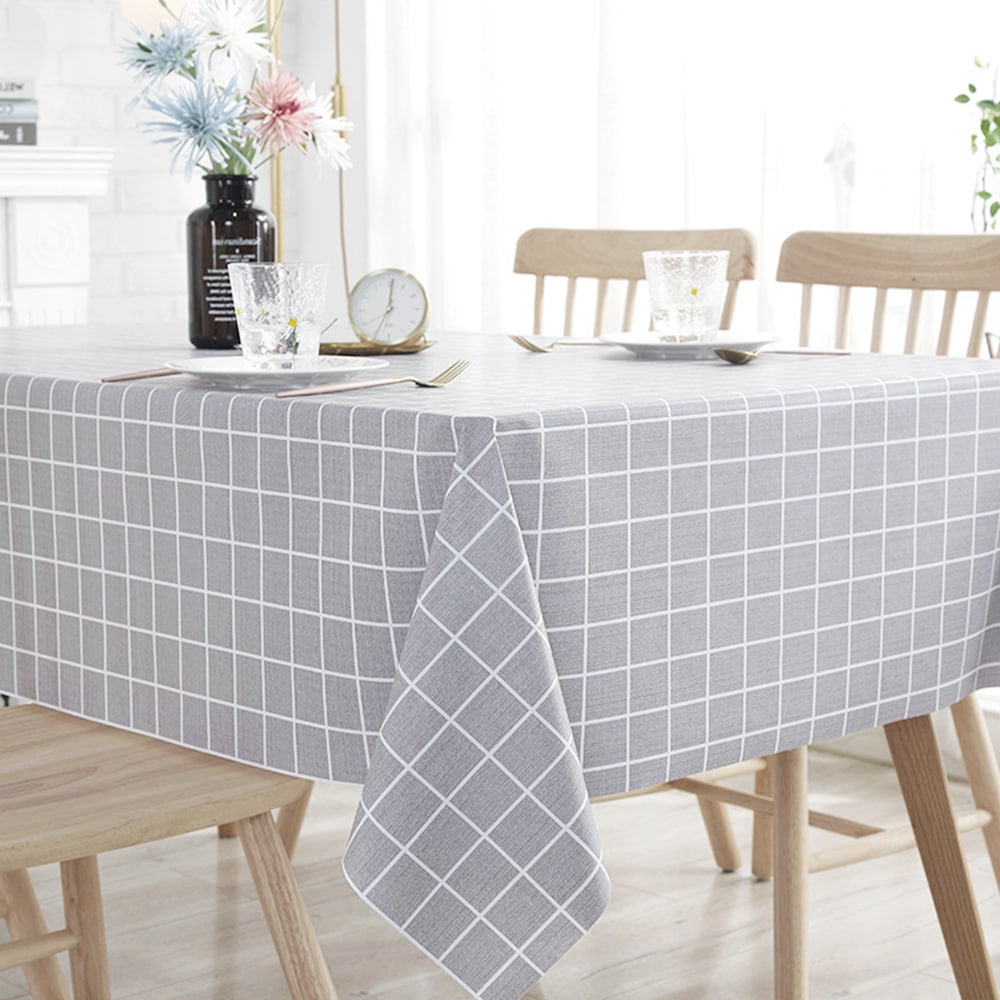 [グレー×格子柄] テーブルクロス (約140×180cm)