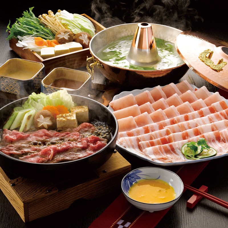 宮崎県産黒毛和牛すきやき肉（もも肉200g）と おいも豚しゃぶしゃぶ肉（ロース肉・ばら肉各200g）