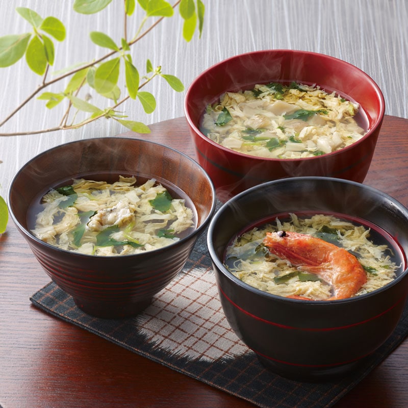 【計12個】「新宿割烹中嶋」3種のお吸い物／甘えび・真ふぐ・舞たけ 各4個