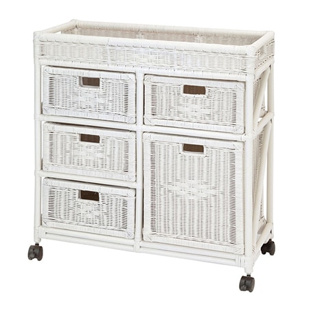 【ホワイト】天然籐ランドリーチェスト ワイド 3段