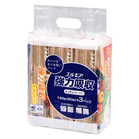 【3個×16パック】エルモア　強力吸収キッチンペーパー80W