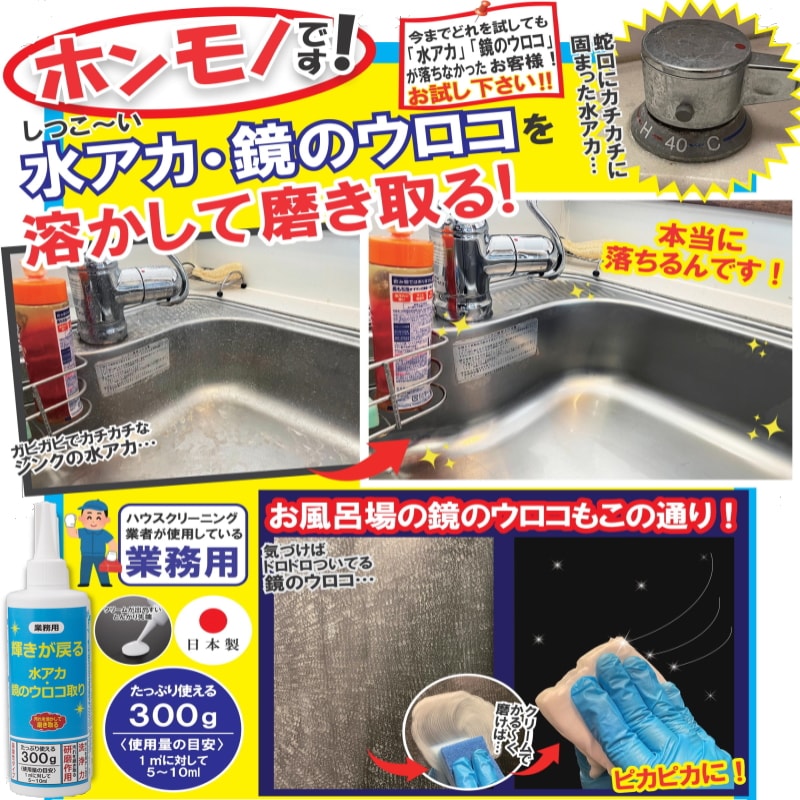 【業務用】輝きが戻る 水アカ・鏡のウロコ取り（1本 300g）