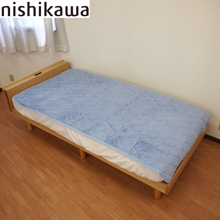 【ブルー】敷きパッド 西川リビング 中綿入りフランネル敷パッド