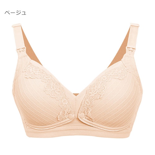 【ベージュ85B】授乳ブラ 2WAYオープン フロント トップ授乳 前開き レース マタニティ