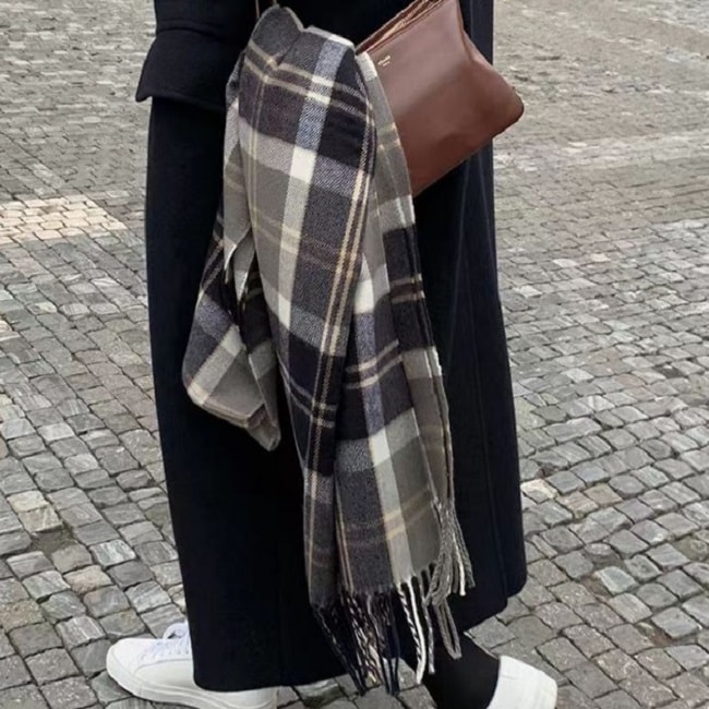 【グレーチェック】色々使える☆大判ランダムチェックストール