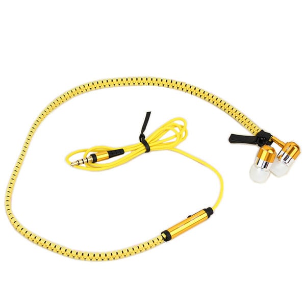 【イエロー】コードが絡まないジッパーイヤホン