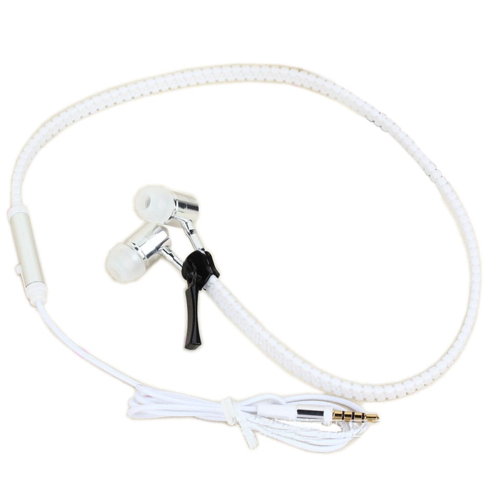 【ホワイト】コードが絡まないジッパーイヤホン