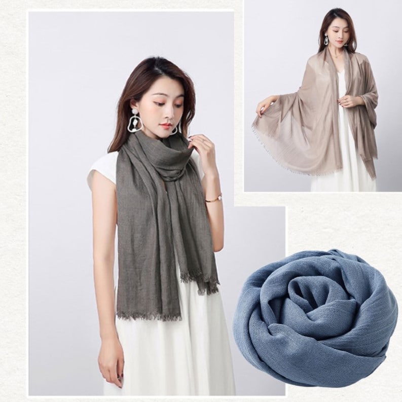 【スモークブルー】大判ストール【100×180cm】