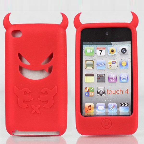 【レッド/iPod touch4】ソフトシリコンケースカバー【悪魔デビル】