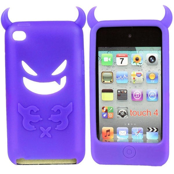 【パープル/iPod touch4】ソフトシリコンケースカバー【悪魔デビル】
