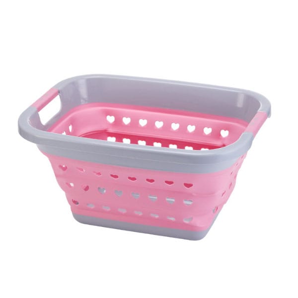 【ピンク】折り畳みランドリーバスケット