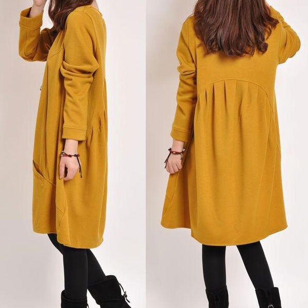 【イエロー/M】バックギャザー入りAラインワンピース