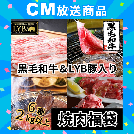 【6種2kg以上】「焼肉福袋」黒毛和牛・静岡県産ブランド豚LYB豚入り