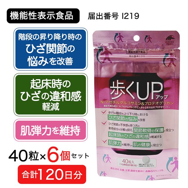 【120日分(6個セット)】歩くアップ　N-アセチルグルコサミン＆プロテオグリカン[機能性表示食品]
