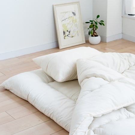 【アイボリー／シングル】洗える布団3点セット（掛布団・敷布団・枕）※日本製