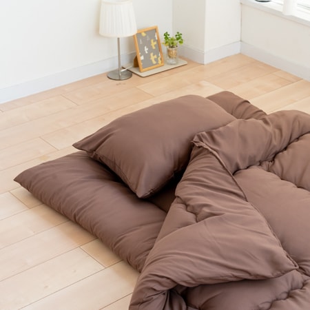 【ブラウン／シングル】洗える布団3点セット（掛布団・敷布団・枕）※日本製