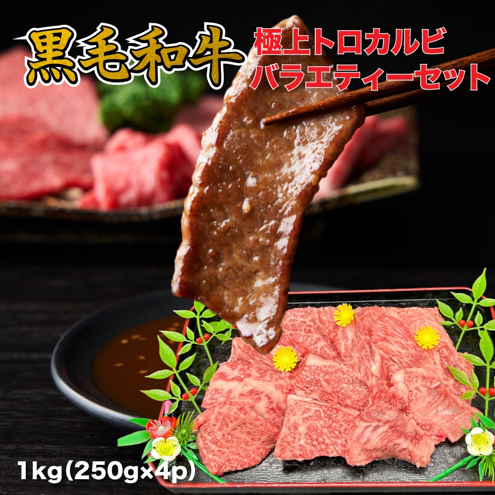 【1kg（250g×4p）】厳選黒毛和牛 トロカルビ×希少焼肉 バラエティセット