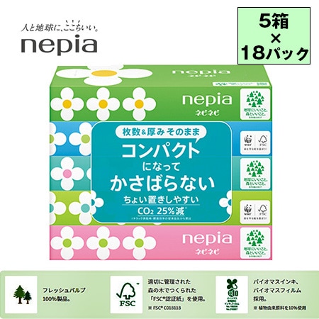 【150組 5箱×18パック：計90箱】ネピア／ネピネピ ティッシュペーパー