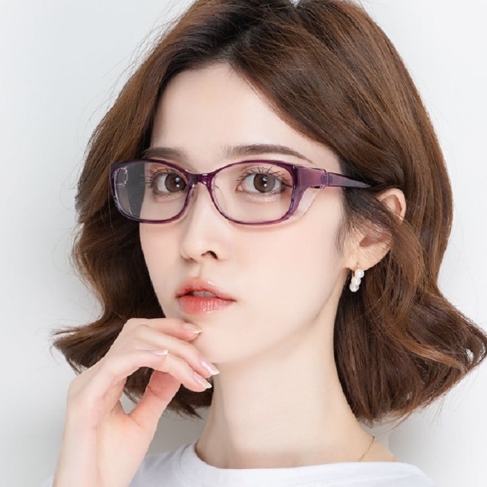 【パープル】花粉・飛沫対策メガネ【くもり止めレンズ】