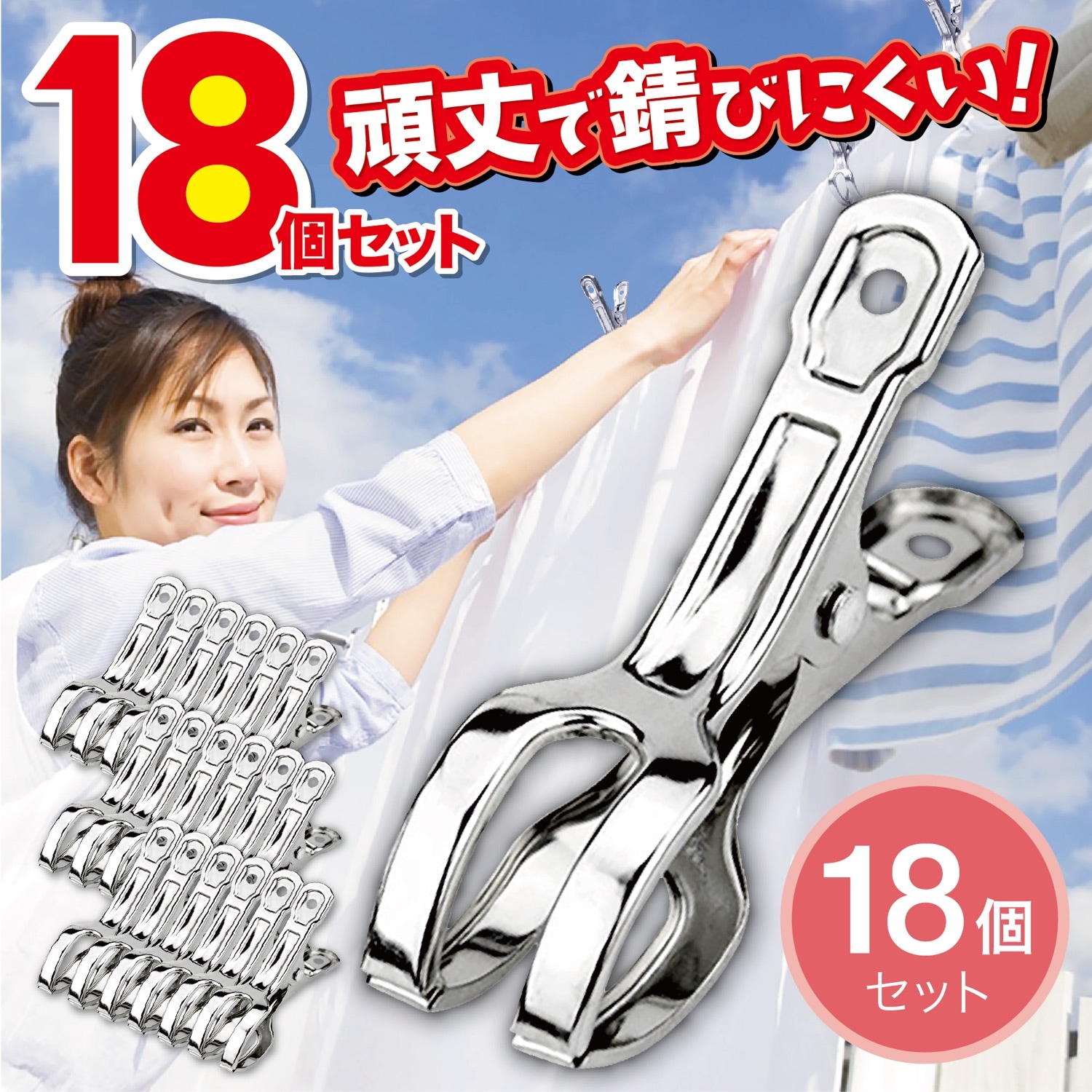 【18個セット】 ステンレス製 洗濯バサミ