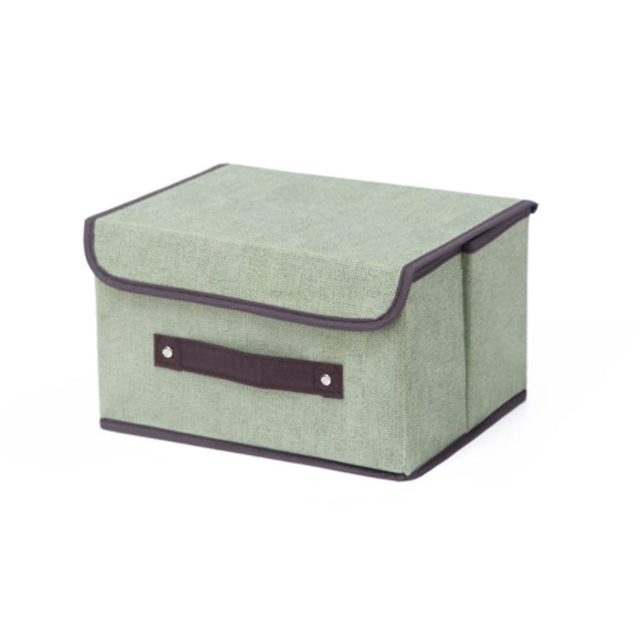 【グリーン】折りたたみ式小さめふた付収納ボックス