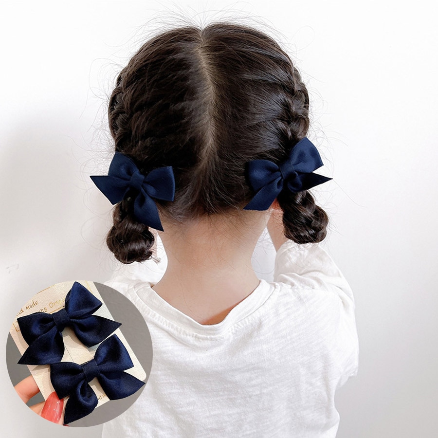 【ネイビー】ヘアピン2個セット リボン