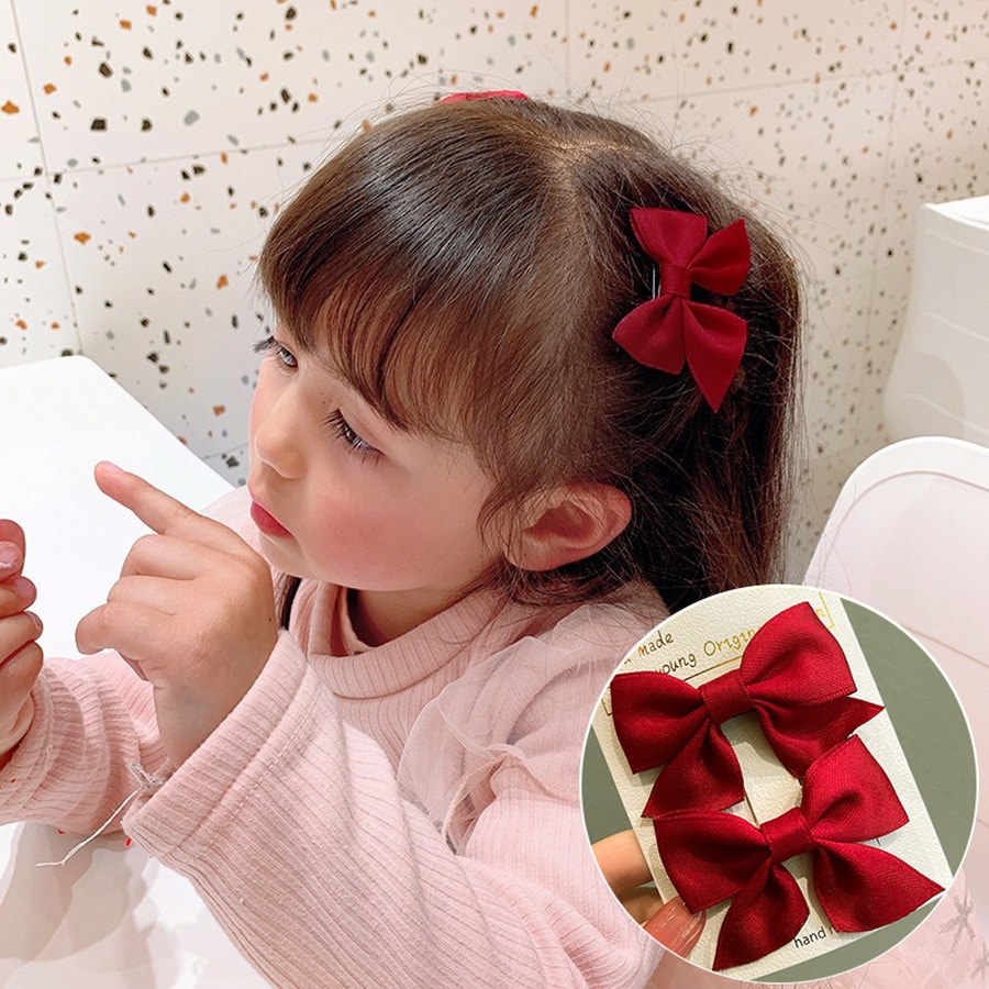【ワインレッド】ヘアピン2個セット リボン