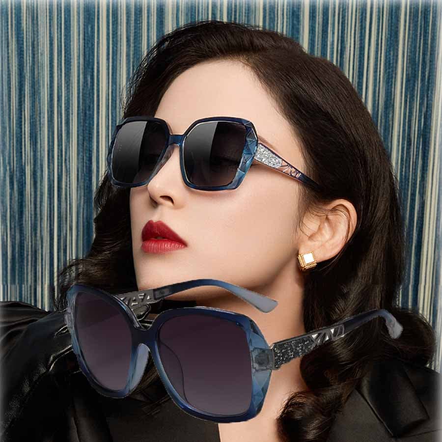 【ブルー】UV400ビッグフレームサングラス