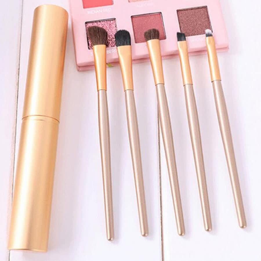 【ゴールド】ケース付きメイクブラシ5本セット