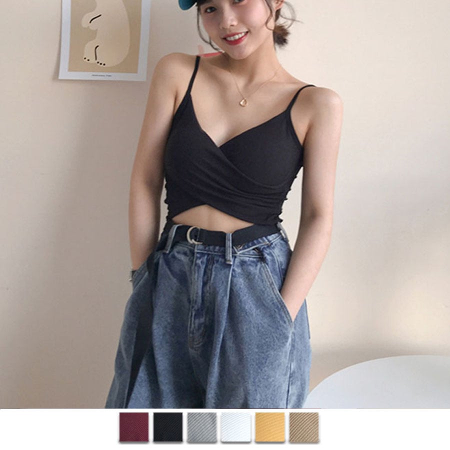 【ブラック】カップ付 キャミタンクトップ