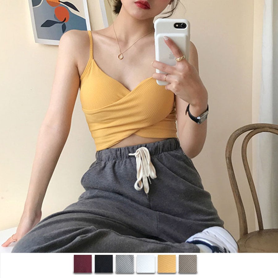 【イエロー】カップ付 キャミタンクトップ