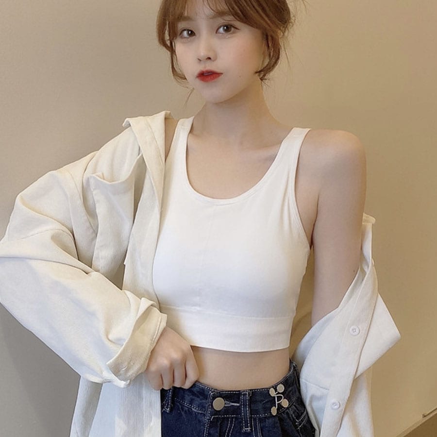 【ホワイト】ショート丈シンプルタンクトップ