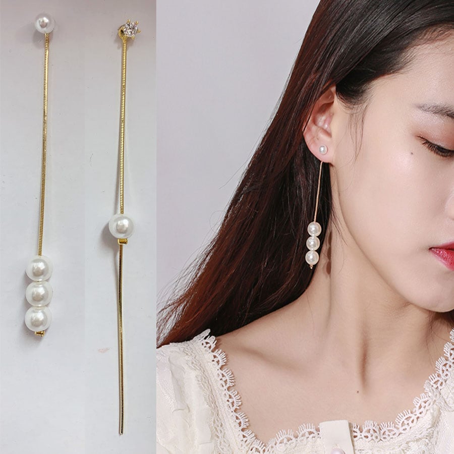 【ゴールド/Aタイプ】2wayアシンメトリーパールピアス