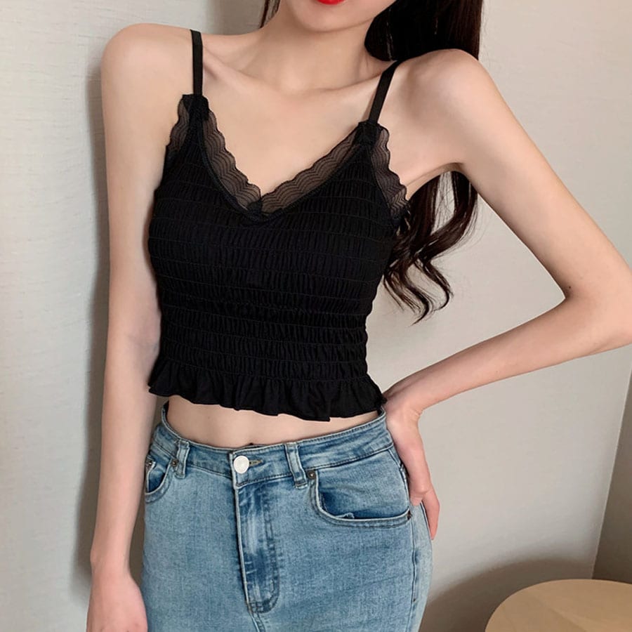 【ブラック】シャーリングキャミソール