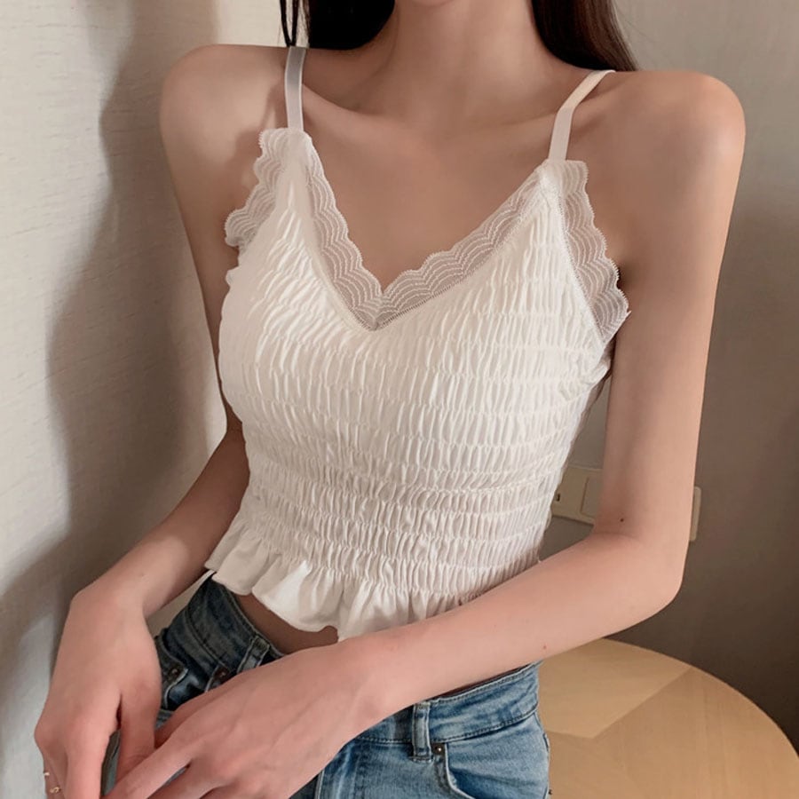 【ホワイト】シャーリングキャミソール