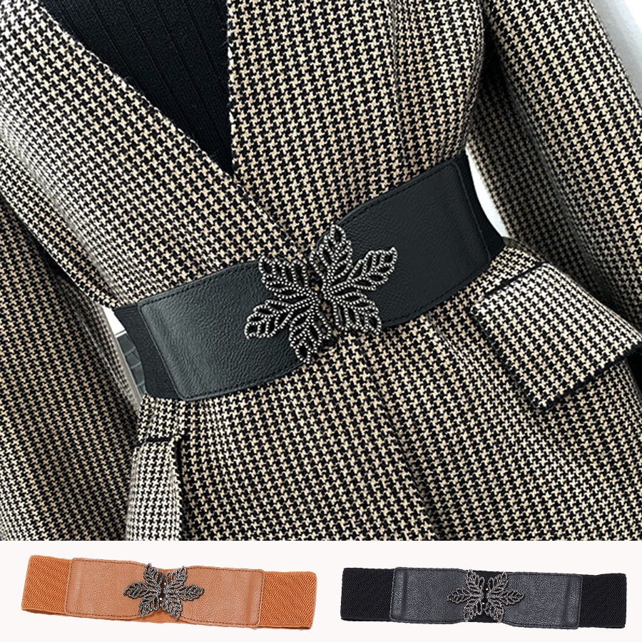 【ブラック】幅広ゴムベルト（リーフ）