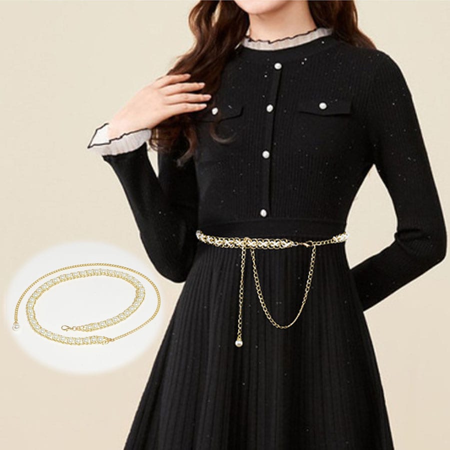 【ホワイト】パールチェーンベルト