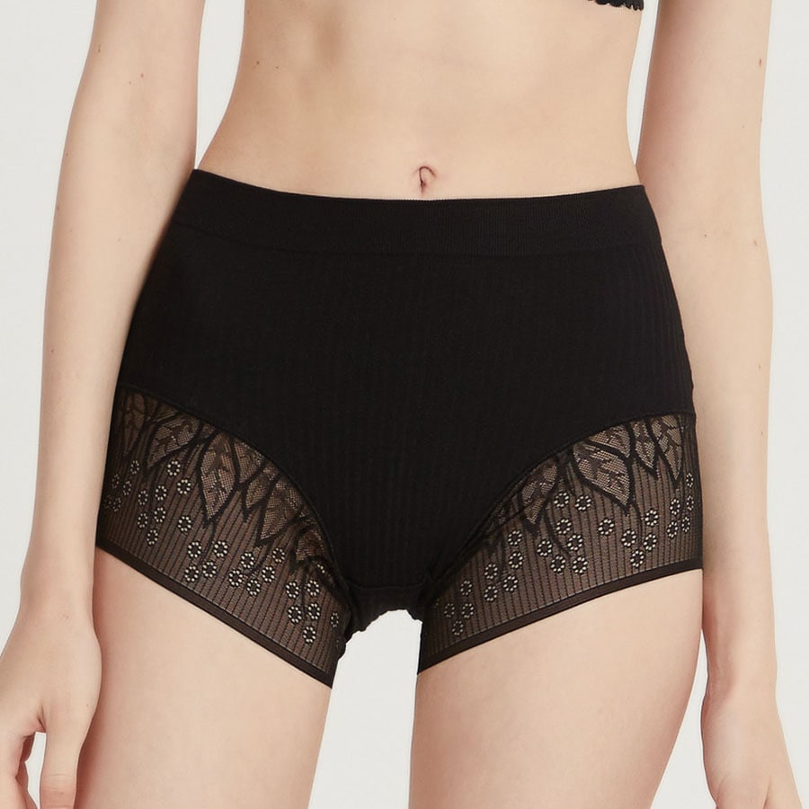 【ブラック】ボクサーレースショーツ（スズラン柄）