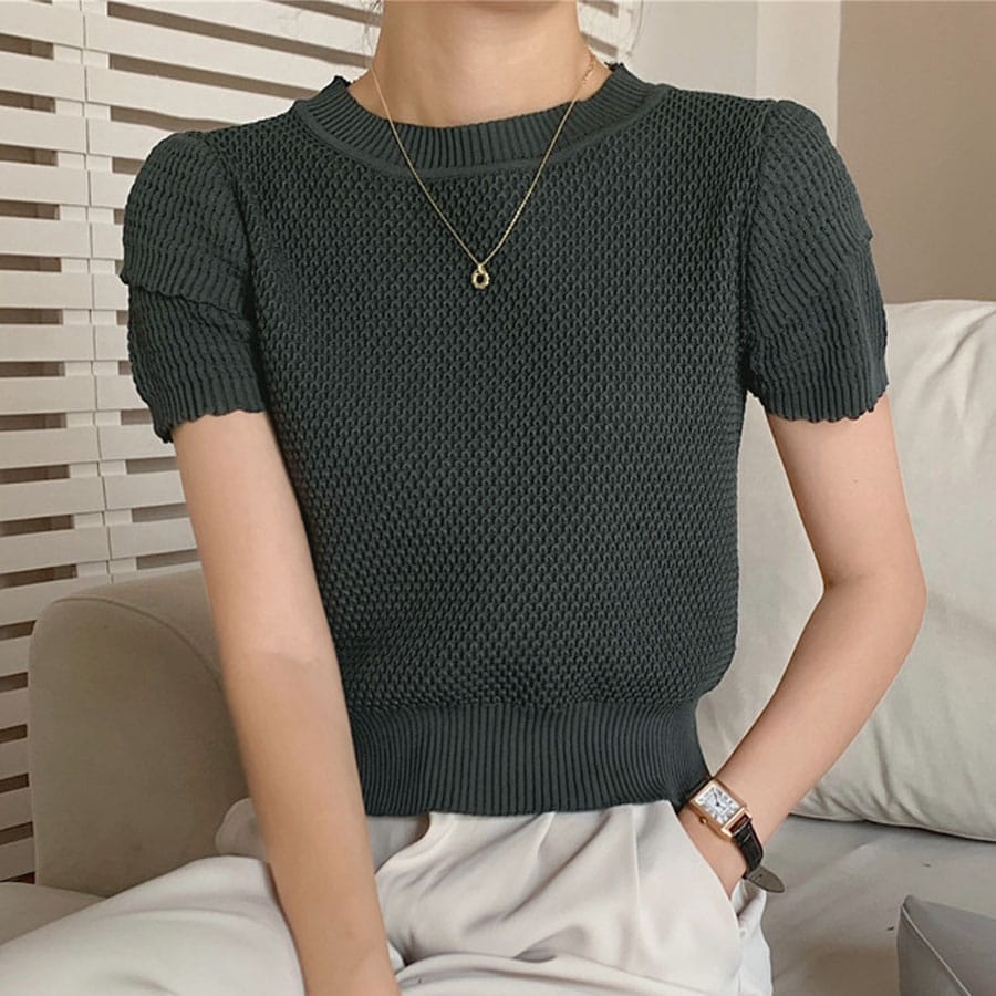 【グレー】Uネックサマーニット