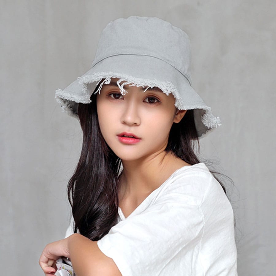 【ライトグレー】フリンジバケットハット