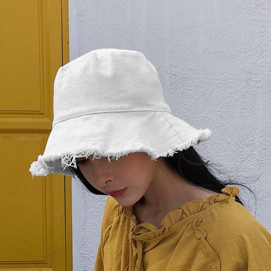 【ホワイト】フリンジバケットハット