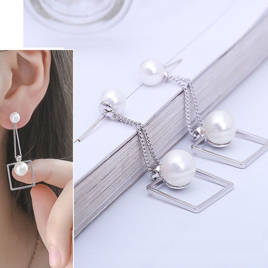 2wayパールピアス スクエアフレーム