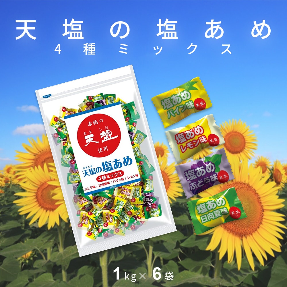 【計6kg/1kg×6袋】赤穂化成 天塩の塩あめ4種ミックス